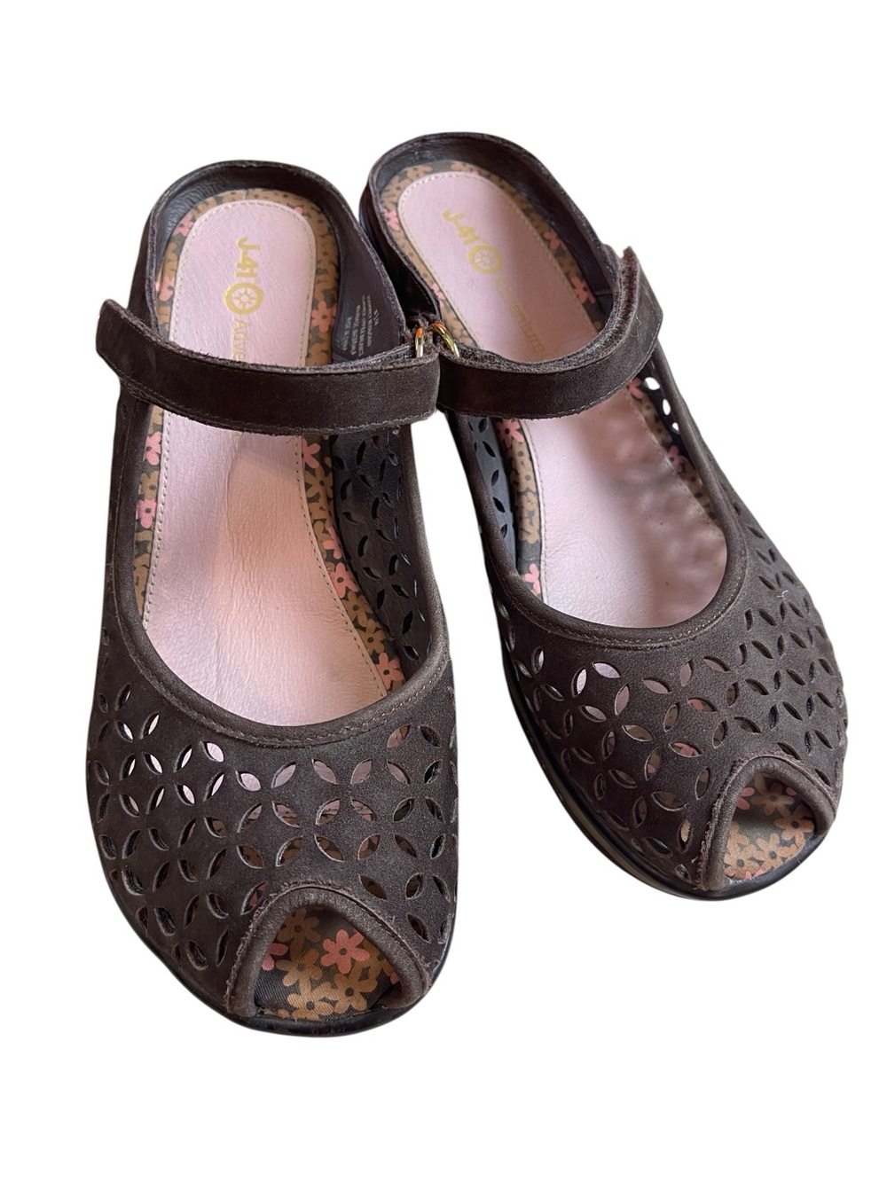 J41 Adventure On‎ Sz 10 Leather Brown sandals Mule -adjustable Ankle Strap 8 1/2